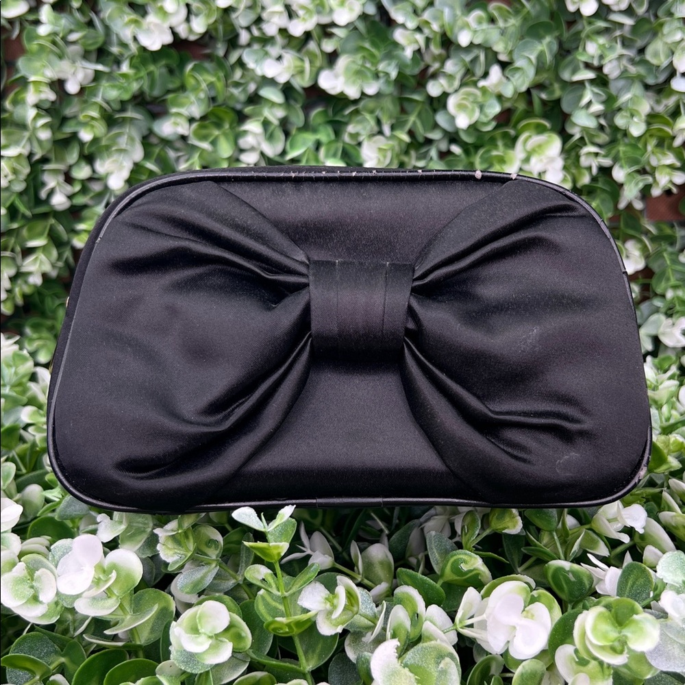 Christian Dior Satin Black Bow Clutch Cosmetic Pouch Bag
